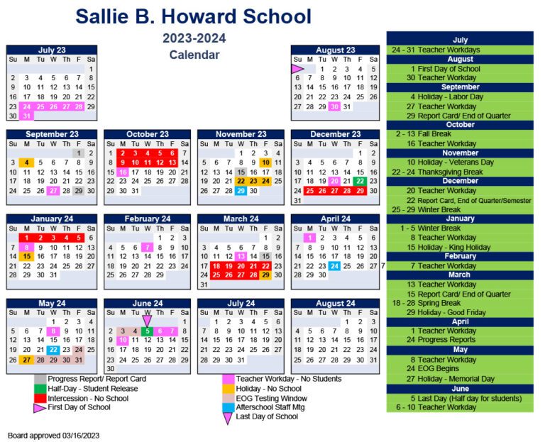 Calendar Sallie B Howard School Public Charter School Wilson, NC