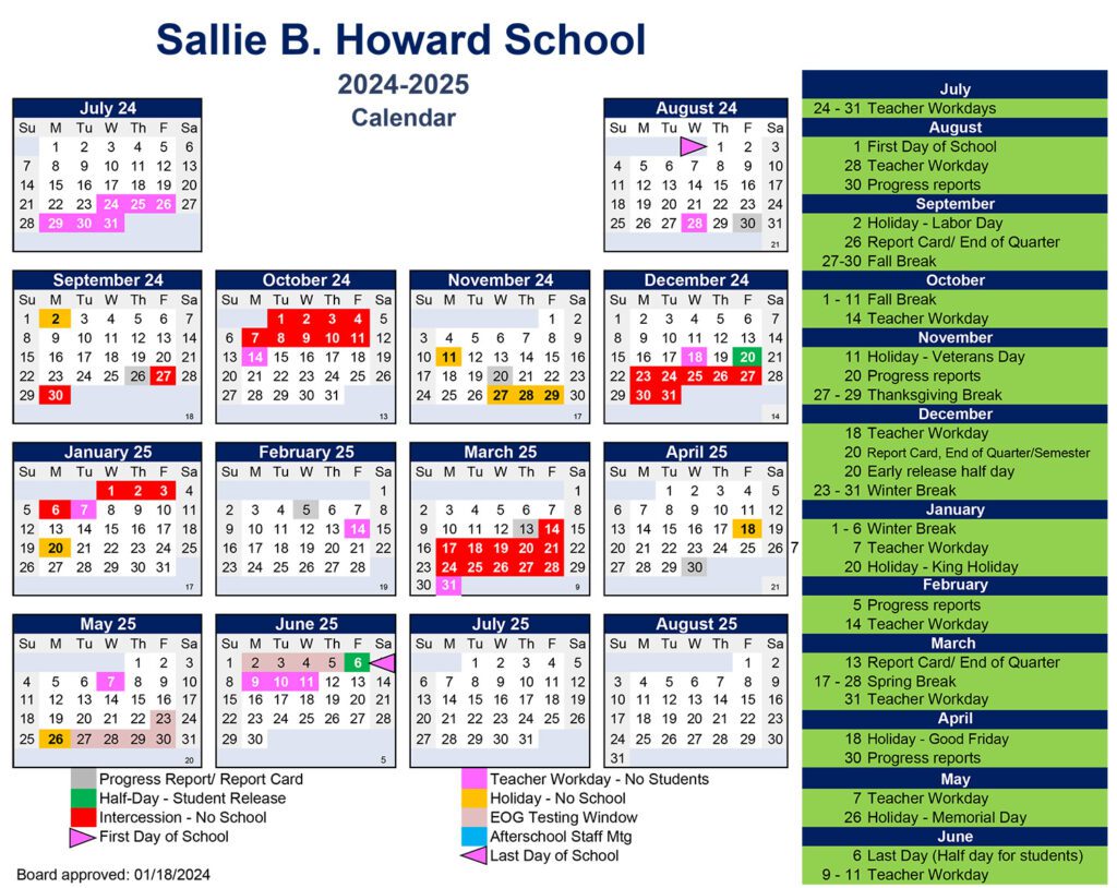 Calendar Sallie B Howard School Public Charter School Wilson, NC